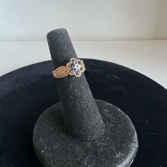 Vtg 10k yellow gold sapphire diamond Italian ring⭐️ - Picture 6 of 13